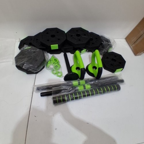26PC 4-IN-1 GARVEE ADJUSTABLE DUMBBELL WEIGHT SET FOR HOME GYM - DUMBBELLS, BARBELLS, KETTLEBELLS, PUSH-UPS - 44LB - BLACK/GREEN image 2