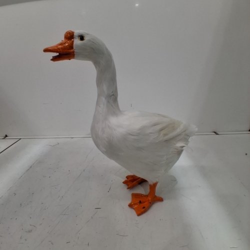 DECORATIVE GOOSE FIGURINE WITH REAL FEATEHRS - WHITE AND ORANGE image 2