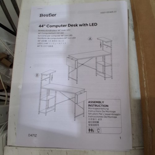 BESTIER COMPUTER DESK WITH LED LIGHT STRIP 4 TIER SHELVES WITH STORAGE BAG - 44" - BLACK (MODEL:D471Z-BLKG) image 5