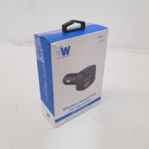 JUST WIRELESS BLUETOOTH FM TRANSMITTER WITH USB-A AND USB-C CHARGING PORTS AND BASS BOOSTER - 30W - BLACK (MODEL: 20088) image 4