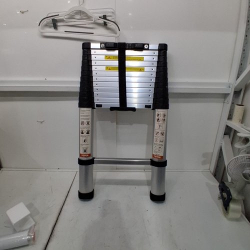 ALUMINIUM LIGHTWEIGHT MULTIPURPOSE COLLAPSIBLE TELESCOPING LADDER - 12.5FT - SILVER/BLACK (MODEL:MF-TLA380) image 3