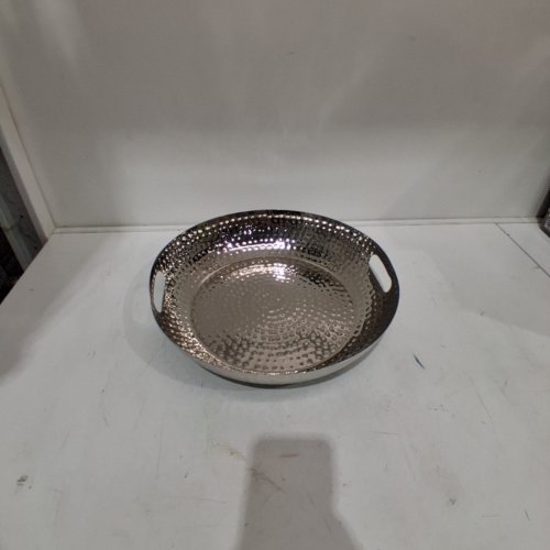 METAL SERVING TRAY WITH HANDLES - SILVER image 2