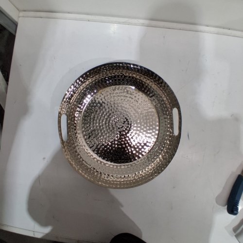 METAL SERVING TRAY WITH HANDLES - SILVER image 3