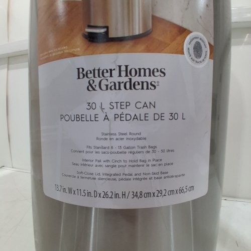 BETTER HOMES & GARDENS ROUND STEP-ON TRASH CAN - 30 L - STAINLESS STEEL/SILVER image 2