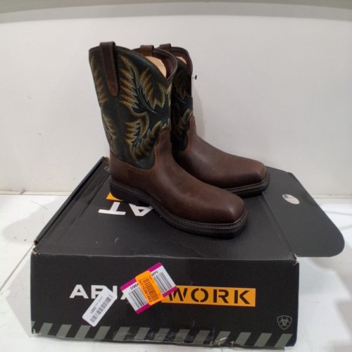 MEN'S ARIAT SIERRA SQUARE TOE STEEL TOE WORK BOOTS - SIZE 11.5EE WIDE - DARK BROWN/PINE GREEN (MODEL: 10017434) image 2