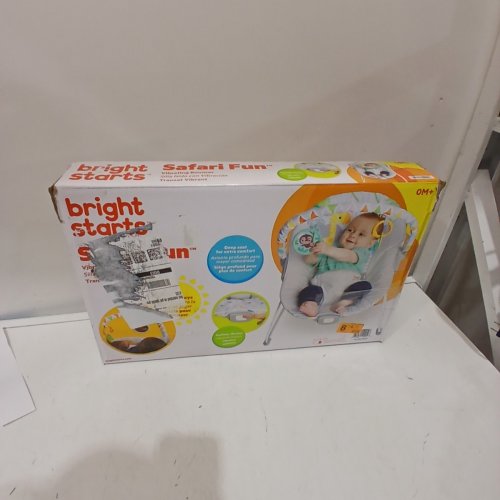 BRIGHT STARTS SAFARI FUN PORTABLE 3-POINT HARNESS VIBRATING BOUNCER WITH TOY BAR - SAFARI/MULTICOLORED (MODEL: 12204) image 3