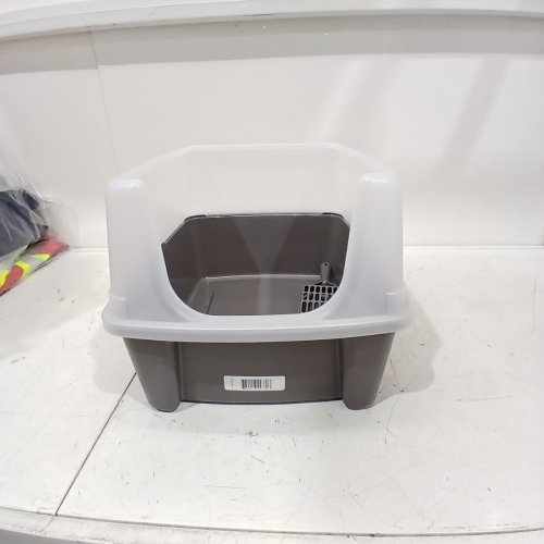 IRIS OPEN TOP CAT LITTER BOX KIT WITH SHIELD AND SCOOP - 16" X 12" - DARK GREY/CLEAR - (MODEL: CLH-12) image 2
