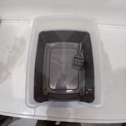 IRIS OPEN TOP CAT LITTER BOX KIT WITH SHIELD AND SCOOP - 16" X 12" - DARK GREY/CLEAR - (MODEL: CLH-12) image 3