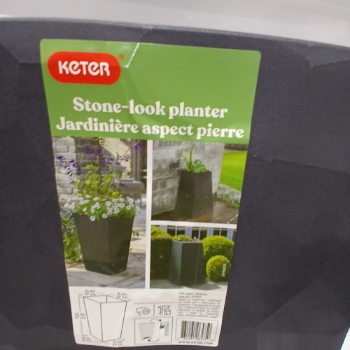 KETER STONE-LOOK TAPERED PLANTER - 22.5" - BLACK (MODEL: 1992432) image 3