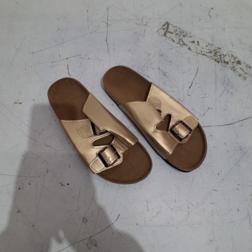 WOMEN'S DOUBLE STRAPPED WEDGE SANDLES -SIZE 7.5 - GOLD / BROWN image 2