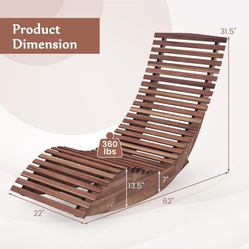 GIANTEX ACACIA WOOD OUTDOOR CHAISE LOUNGE CHAIR - BROWN (MODEL:NP13437-1) image 2