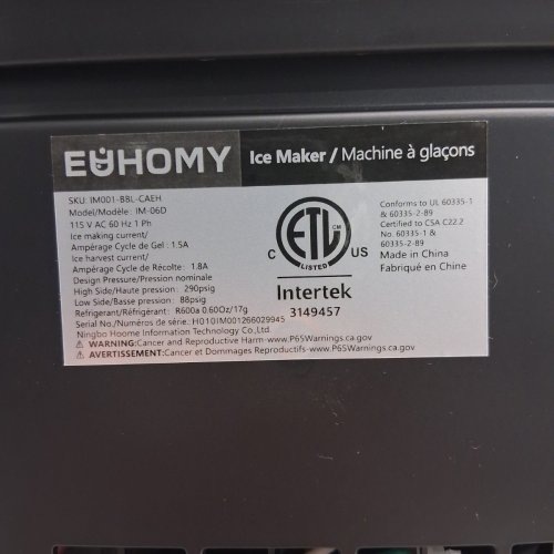 EUHOMY COUNTERTOP ICE MAKER - MAKES 26LBS/DAY - BLACK (MODEL: IM-06D) image 7