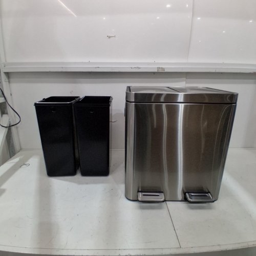 GARVEE STAINLESS STEEL DUAL GARBAGE/TRASH CAN/BIN WITH SOFT-CLOSE LID - 30L (15L + 15L) - SILVER/BLACK (MODEL: PHO_15BE54P5) image 2