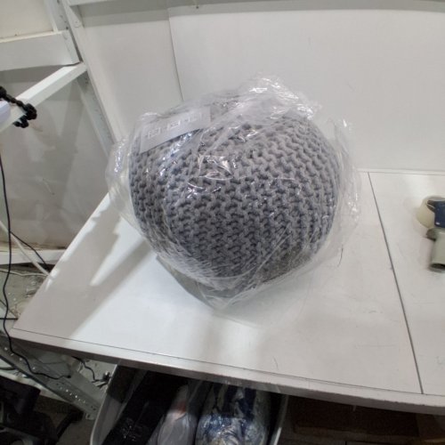 BIRDROCK BOHO KNIT POUF OTTOMAN - 18" - GRAY image 2