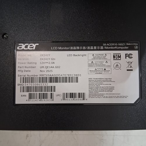 ACER 24" IPS FHD FULL HD FRAMELESS GAMING MONITOR - 1920X1080 - BLACK (MODEL: EK241Y) image 5
