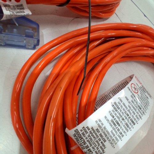 3PC PRIME WIRE OUTDOOR EXTENSION CORD COMBO WITH 2 EXTENSION CORDS AND 2FT TRIPLE TAP ADAPTER - 50FT - ORANGE (MODEL: 1734187) image 3