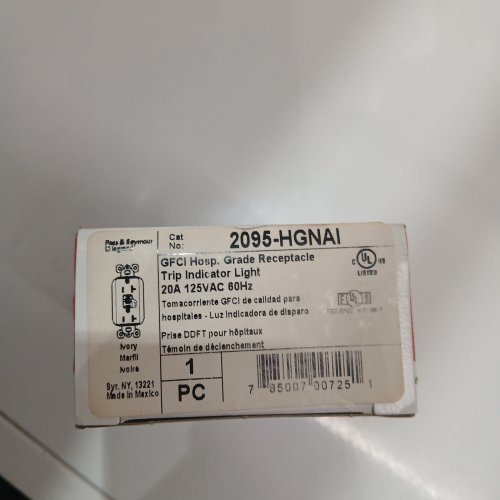 5PK PASS & SEYMOUR LEGRAND GFCI HOSPITAL GRADE RECEPTACLES - 20A 125 V 60HZ - IVORY (MODEL: 2095-HGNAI) image 2