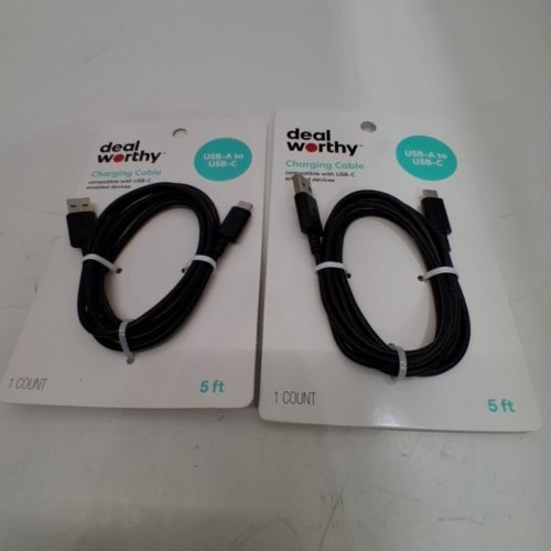 2 DEALWORTHY USB-A TO USB-C CHARGING CABLES - 5FT EACH - BLACK image 2