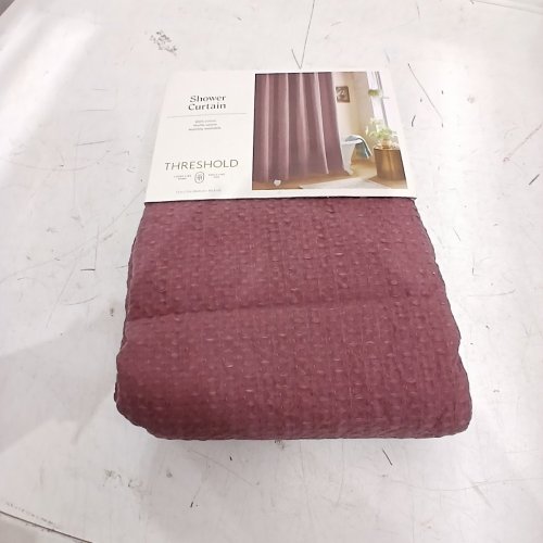 THRESHOLD WAFFLE WEAVE SHOWER CURTAIN - 72" X 72" - BLACKBERRY FROST/BURNGUNDY image 2