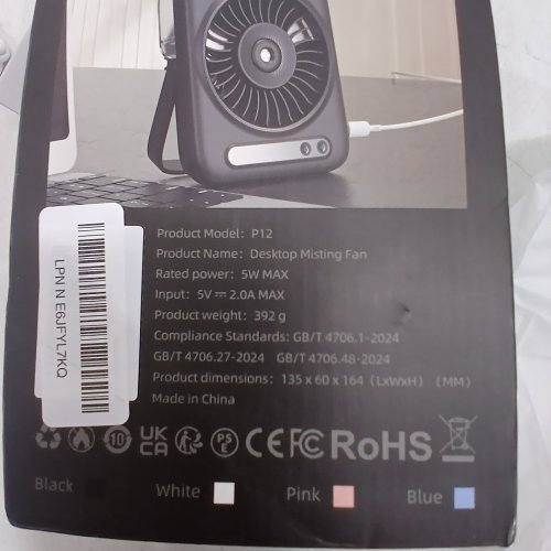 MINI USB POWERED DESKTOP MISTING FAN - 6000 MAH - WHITE (MODEL: P12) image 2