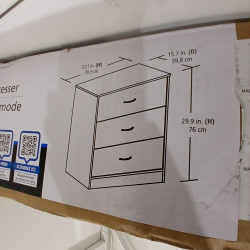 MAINSTAYS 3-DRAWER DRESSER - 80LB LIMIT , 27.7" X 15.7" X 30" - WHITE (MODEL: HS202006-64WTE) image 5