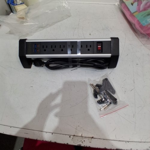 ALUMINUM-ALLOY DESKTOP POWER STRIP AND SOCKET EXTENSION WITH USB-A CHARGING PORTS AND MOUNTING CLAMPS - BLACK/SILVER image 2
