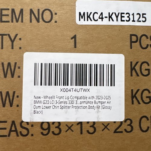 3PC WHEELX LOWER CHIN SPLITTER FRONT LIP FOR BMW G20 LCI 3-SERIES 330I - GLOSSY BLACK (ITEM: MKC4-KYE3125) image 2