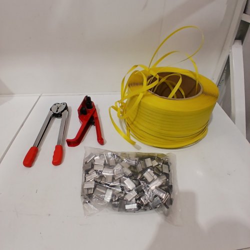 PALLET PACKAGING STRAPPING BANDING KIT WITH TENSIONER TOOL SEALER - RED / YELLOW image 2