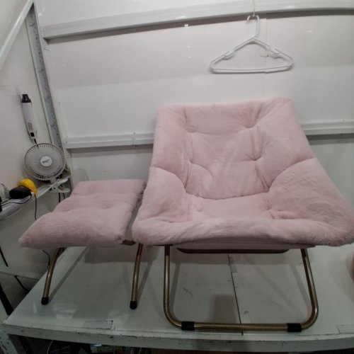 GIVEJOY FOLDING FAUX FUR SAUCER CHAIR WITH OTTOMAN - 21.5" X 23.5" X 31.5" - PINK image 2