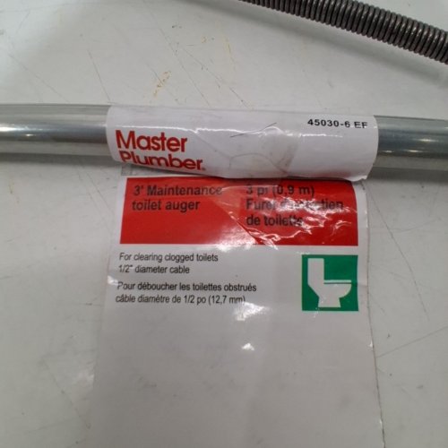 MASTER PLUMBER WIRE TOILET AUGER DRAIN CLEANER CLOG REMOVING SNAKE - 1/2" X 3FT - BLACK/SILVER (MODEL: ‎45030-6 EF) image 3