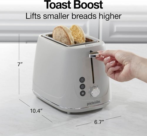 PROCTOR SILEX COMPACT 2-SLICE WIDE SLOT TOASTER - 10" X 7" X 7" - WHITE - (MODEL: 22660) image 2