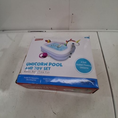 KIDS KIDZLANE UNICORN POOL AND TOY SET WITH FOOT PUMP - 32" X 43" - WHITE / PINK (MODEL: KL-2127) image 5