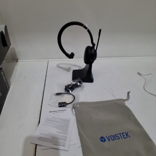 VOISTEK BLUETOOTH WIRELESS HEADSET WITH NOISE CANCELLING MICROPHONE, USB DONGLE CHARGING BASE & MIC MUTE FOR LAPTOP/PC/IPHONE/ANDROID/CELL PHONES/ZOOM - BLACK (MODEL:HSM-VS886BTC) image 3