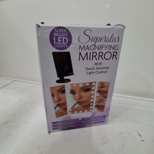 2PC SUPERSTAR MAGNIFYING MIRROR WITH TOUCH SENSITIVE LIGHT CONTROL AND REMOVABLE MINI MIRROR - 7"X11" - SILVER/WHITE (MODEL:LWT-2301) image 4