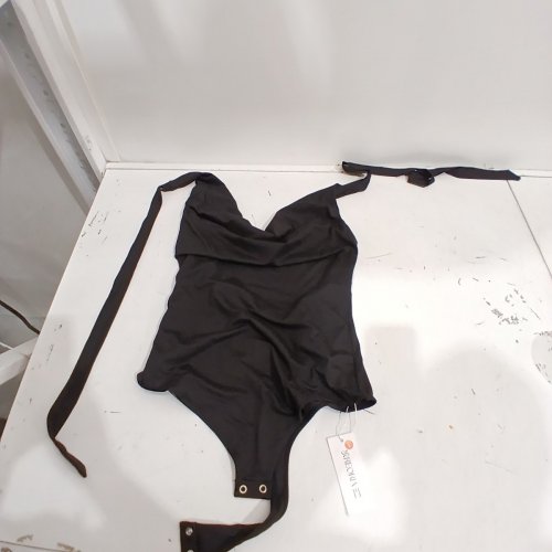 WOMEN'S REORIA SLEEVELESS V NECK RUFFLED CHEST BODY SUIT - MEDIUM - BLACK image 2