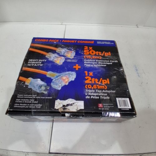 3PC PRIME WIRE & CABLE HEAVY DUTY LIGHTED OUTDOOR EXTENSION CORD COMBO -50FT X 2 + 2FT - ORANGE (MODEL: 1734187) image 3