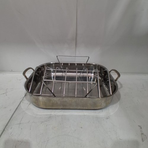 AMAZON BASICS RECTANGLE ROASTING PAN WITH RACK - 16" - STAINLESS STEEL image 2