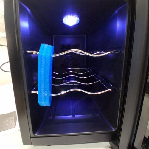 KOOLATRON MIRRORED GLASS DOOR WINE CELLAR - 6-BOTTLE - 20" X 10" X 14.3" - BLACK (MODEL: WC06 / JC-16C1P) image 3
