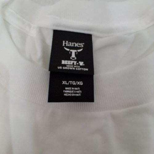 MEN'S HANES BEEFY 100% COTTON CREW NECK LONG SLEEVE SHIRT - XL - WHITE image 2