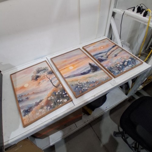 3PC HPNIUB SUNSET HUGEL FLOWER WATERCOLOUR LANDSCAPE FRAMED WALL ART - 16" X 24" - MULTICOLOUR/BOHO2 image 3