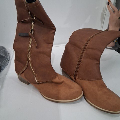 WOMEN'S BROWN ZIP-UP BOOTS - SIZE 7.5 (38) - BROWN image 2