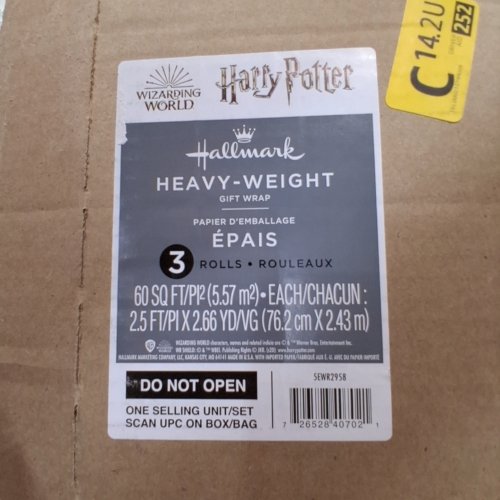 3PK HALLMARK HEAVY-WEIGHT GIFT WRAP - 60 SQ. FT. EACH; 2.5FT X 2.66 YARD EACH - HARRY POTTER (STYLE: SEWR2958) image 2
