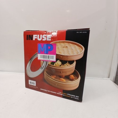 4PC INFUSE BAMBOO STEAMER SET - 10" - NATURAL/SILVER (MODEL: 1973781) image 4