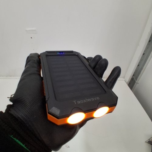 TAOXIWAVE SOLAR POWER BANK PORTABLE CHARGER WITH COMPASS AND FLASH LIGHT - 20000MAH - ORANGE/BLACK image 2