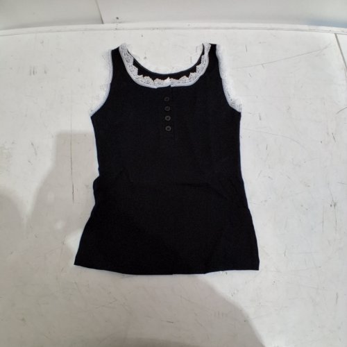 WOMENS RIBBED KNIT LACE TRIM TANK TOP - MEDIUM - BLACK/WHITE image 2