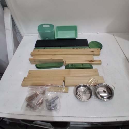PLUM SPLASH & MASH OUTDOOR MUD KITCHEN - WATER TABLE, SINK, TAP, POTS & PANS - GREEN/BEIGE image 2