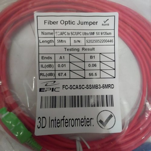 50PK EPIC SC/APC TO ULTRA SMF FIBER OPTIC JUMPER - 5M - RED (MODEL: FC-SCASC-SSMB3-5MRD) image 2