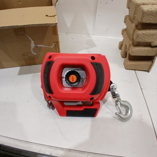 PORTABLE DRILL POWERED WINCH 750LBS, COME ALONG WINCH WITH ALLOY STEEL WIRE ROPE 40FT, HAND WINCH FOR LIFTING, DRAGGING, HANDLING, TRAILER (RED) image 4