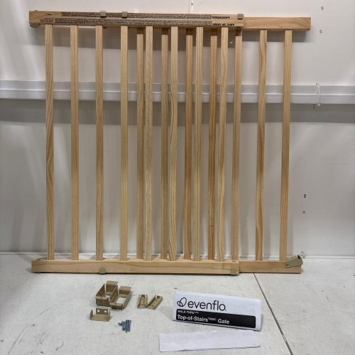 EVENFLO WALK-THRU TOP OF STAIRS EXTRA WIDE BABY & PET GATE - 32" X 30" - 48" - NATURAL WOOD BROWN (MODEL: 1050500 1050) image 2