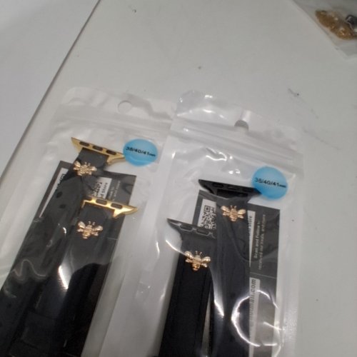 2 JR.DM GENUINE LEATHER SLIM WATCH BAND COMPATIBLE WITH APPLE WATCH SERIES 10 (38/40/41MM) - BEE CHARM BLACK AND GOLD. image 3